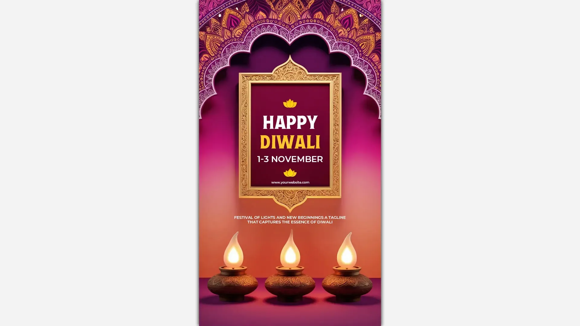 Elegant Happy Diwali Ornate Card Template for Instagram Story